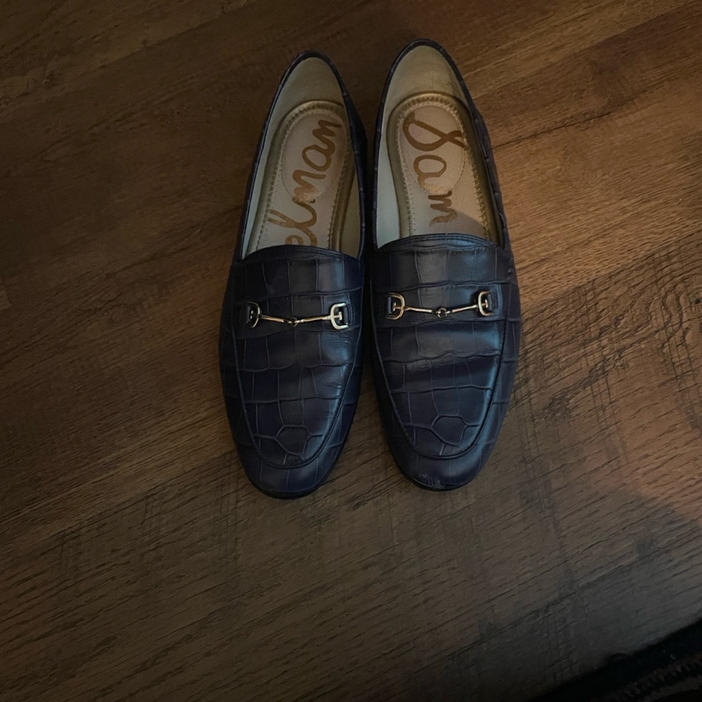 Sam Edelman Navy Croc-Embossed Loafers